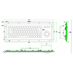 Industrielt tastatur af rustfri stål med trackball til panel montering