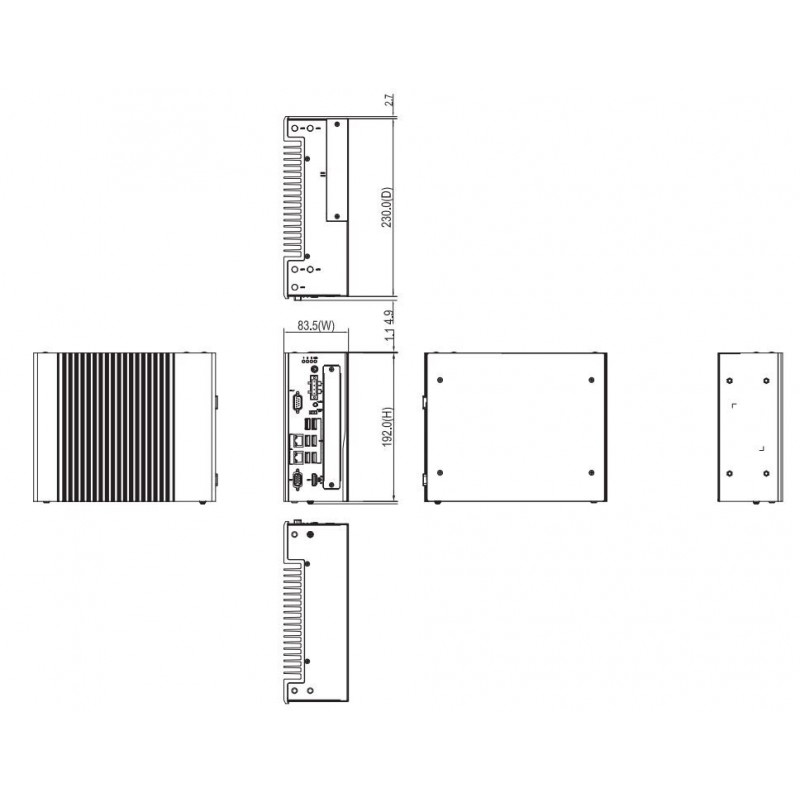 Industriel PC i3, i5,i7 fanless, til DIN skinne montage, VGA, HDMI, Isoleret RS232,422,485 Chipset Q370