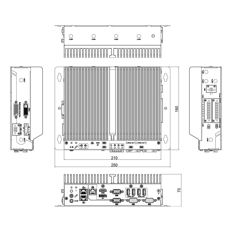 Embedded PC Fanless, i7, 4xRS232, DP,HDMI, TPM 2.0  Secure Boot, POE, Digtal I/O wide temperature