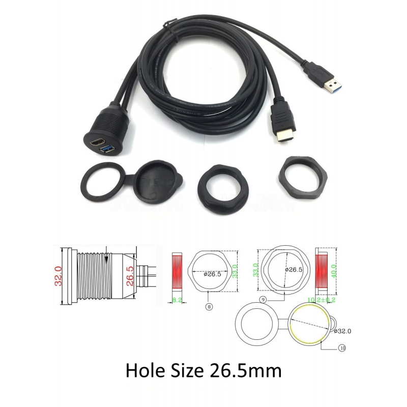 HDMI & USB 3.0 Panel Forlænger - 1 meter