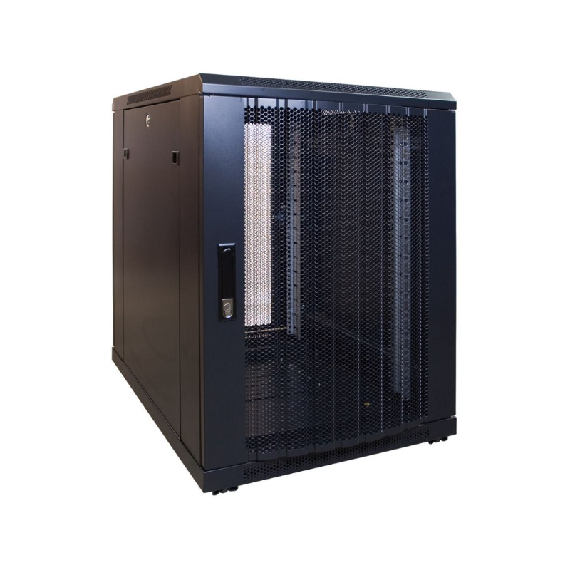 15U 19" rack cabinet, 80cm deep, black, 2 pcs. perforated door, removable sides