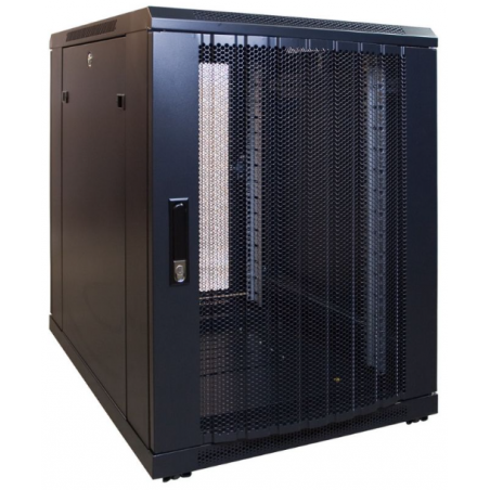 15U 19" rackskab, 80cm dyb, sort, 2 stk. perforeret dør, aftagelige sider