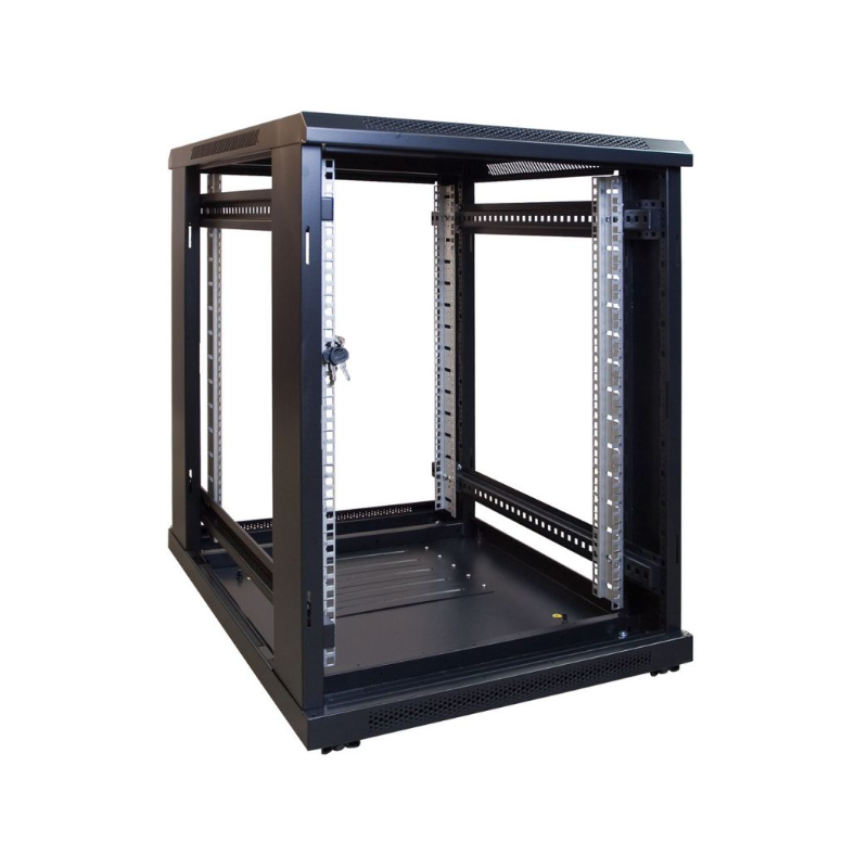 15U 19" rack cabinet, 80cm deep, black, 2 pcs. perforated door, removable sides