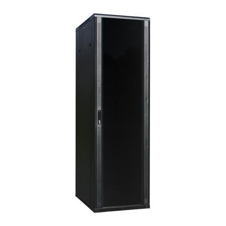 42U 19" rackskab, 100cm dyb, sort, dør med glasfront