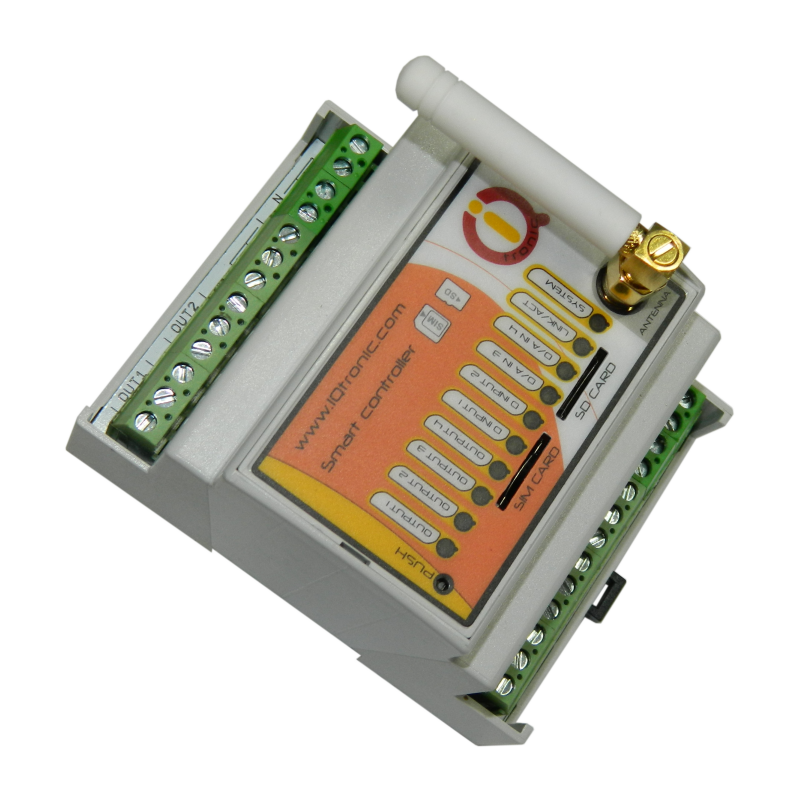 GSM styring 2 relæ ud, 2xMOS udgang, 2x Analoge 4x Digitale indgange, 8x Temperatur målingIQTD-GS440