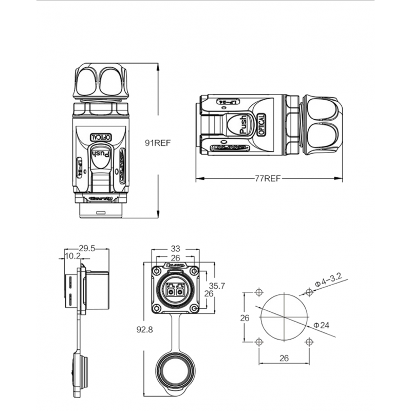 Vandtæt IP67 chassis-/panel gennemgangsstik og kabel-stik