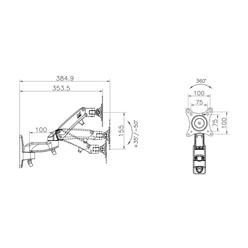 Full Motion Arm vægbeslag til 17-27 tv'er/skærme, VESA 75/100 mm