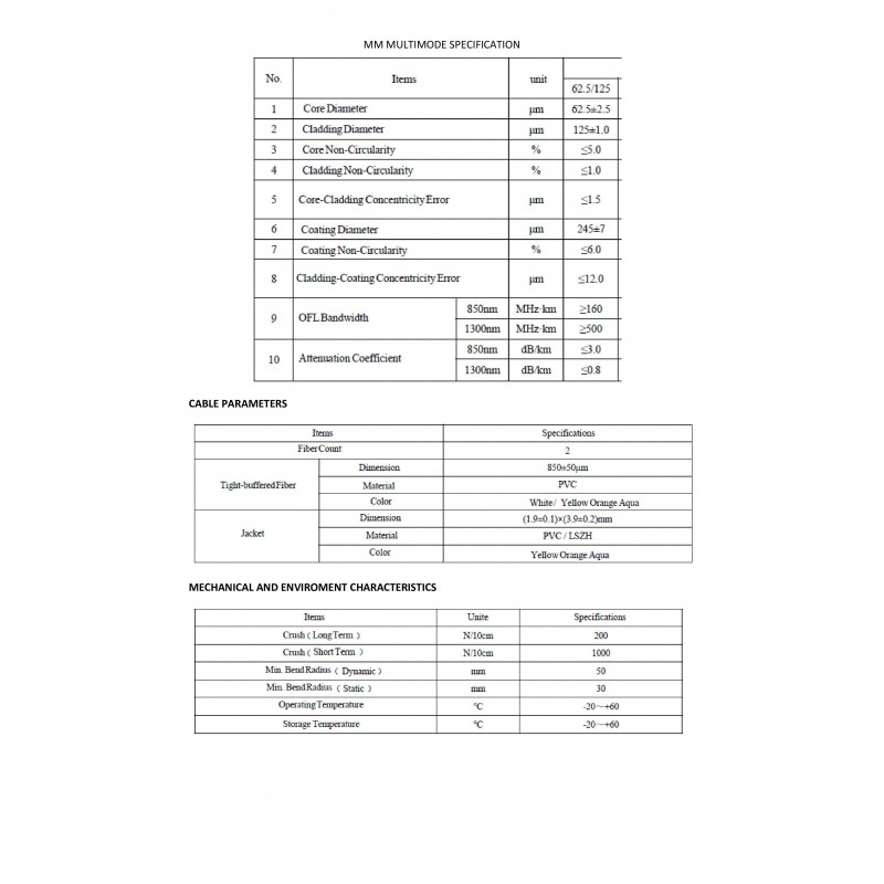 MTRJ to LC fiber optical cable 1M MM Multi Mode