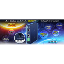 PoE++ splitter med 12VDC/5,8A eller 24VDC/2,2A udgangsspænding