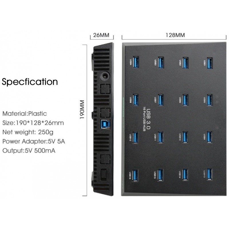 16-ports USB 3.0 HUB god til duplikering af flere lagringsmedier