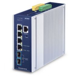 6 porte Managed switch, 4 x RJ45 10/100/1000/2500 Mbps, 2 x SFP slot 1000/2500 Mbps 9-48VDC eller 24VAC forsyningsspænding