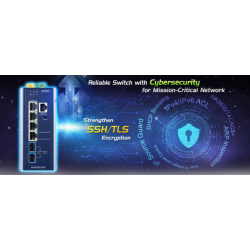 6 porte Managed switch, 4 x RJ45 10/100/1000/2500 Mbps, 2 x SFP slot 1000/2500 Mbps 9-48VDC eller 24VAC forsyningsspænding