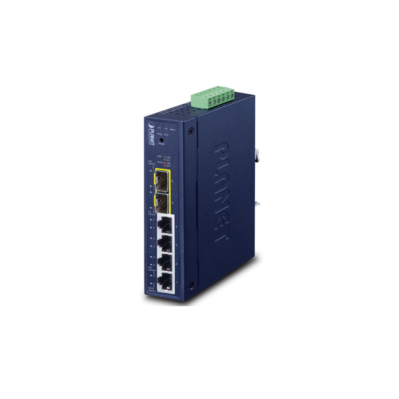 6 ports managed switch 4 x RJ45 10/100/1000Mbps, 2 x 100/1000Mbps SFP slot. Redundant Ring