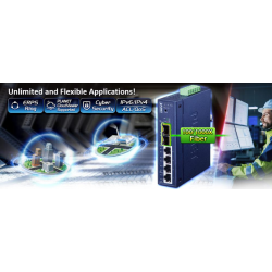 6 porte styret switch 4 x RJ45 10/100/1000 Mbps, 2 x 100/1000 Mbps SFP slot. Redundant ring