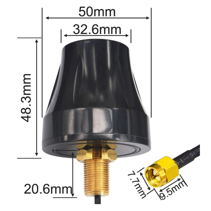 8dBi LTE Omni-antenne, 700 - 2700MHz. Center hul montering. 1,5 meter kabel
