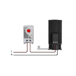 300 Watt PCT heating element with fan. DIN bracket. 110 - 240VAC.