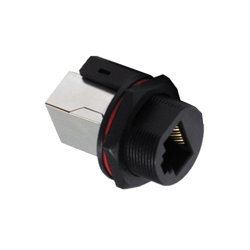 RJ45 samlestik, IP69K vandtæt, med RJ45 hun/hun. UTP 21mm gevind
