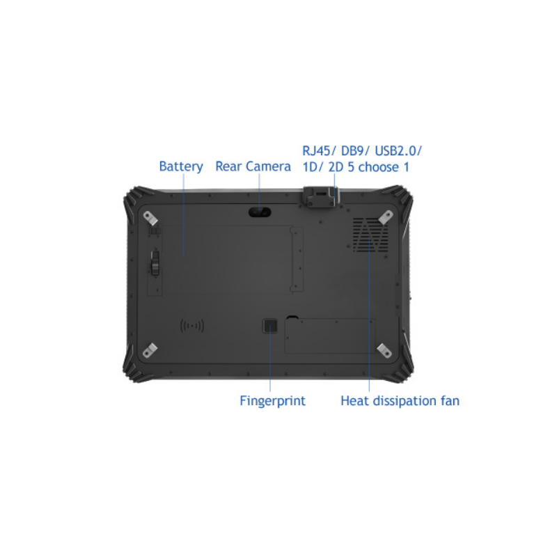 Robust IP65 industriel tablet med Intel i5, Windows 11, front- og bagkamera, NXP, NFC, WLAN, Bluetooth, Stregkodelæser