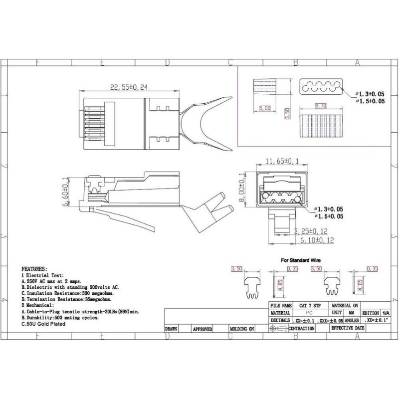 RJ45-stik: STP CAT6A/CAT7/CAT8, guldbelagt, 1,5 mm hul | Gul