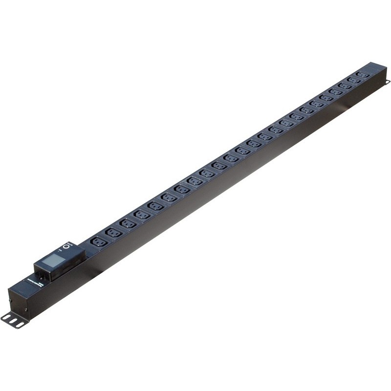 PDU Strømskinne til 19” rackkabinet, 24 x IEC C-13 hunstik, 16A CEE hanstik, LCD display til spænding, strøm, kWh, sort