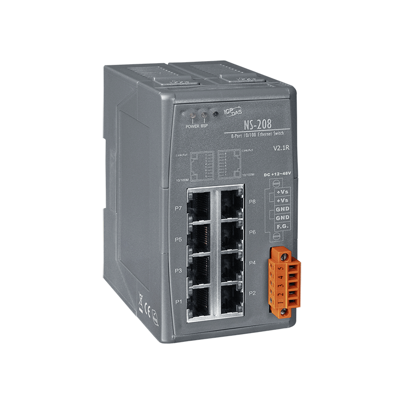 8 ports switch 10/100 RJ45 DIN - Unmanaged, 10-30VDCfor6 - 9 porte