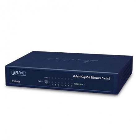 8 port gigabit switch med PoE, 5Vdc forsyning