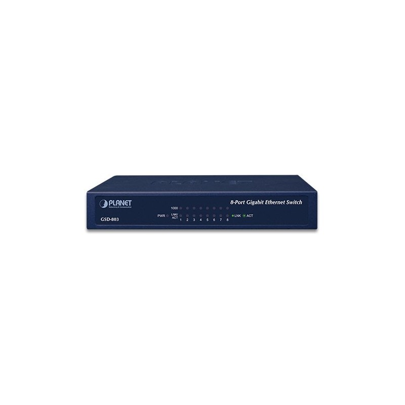 8 port gigabit switch med PoE, 5Vdc forsyning