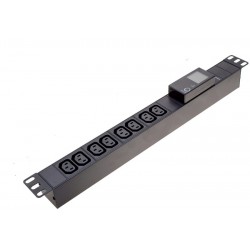 PDU Strømskinne med LCD display 8 x C13 IEC hun stik, Strøm, spænding og effektmåling