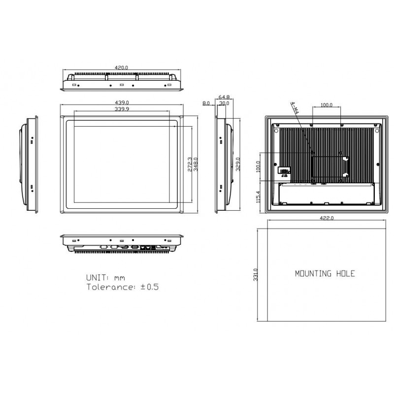 17" panel PC  skærmen med projected touch til brug i sollys 1000nits