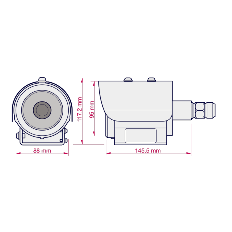 Explosion-proof 2MP ATEX Zone 1 and 2 CLASS IIC IP camera in 316L steel housing with motot zoom. IP68