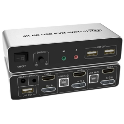 2 ports 4K@60Hz Dual Head HDMI og DisplayPort KVM omskifter, 3840 x 2160 60Hz, USB2.0