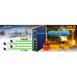 PoE++ extender / Extender PD over Cat6 and up, up to 200 meters, PoE++ in and 4 x PoE+ out