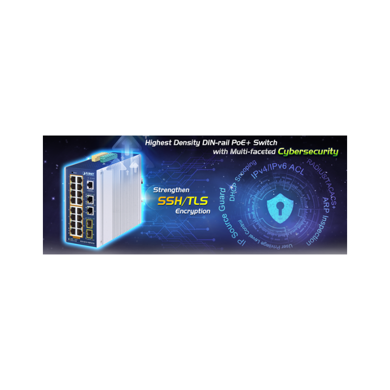 20 ports Managed switch - 16 x RJ45 10/100/1000Mbit PoE+ 2 x RJ45, 2 x Gbit SFP slot