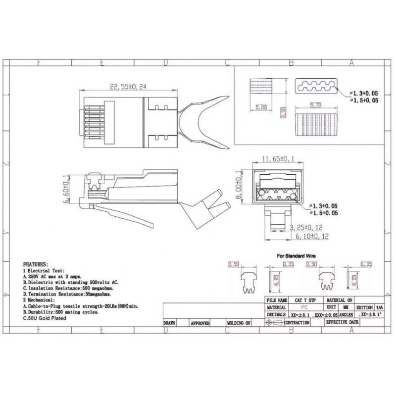 Netværkssrik RJ45 stik med gennemgang cat.8 7 6a skærmet STP Guld belagt Kvalitet