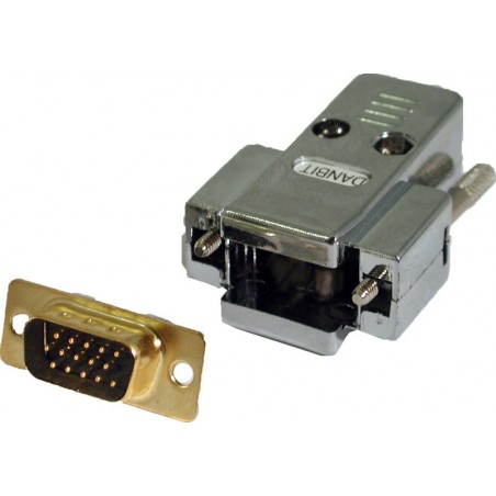 DB15HD hanstik med kappe til lodning (VGA stik)