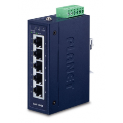 5 port 100Mbit ikke-managed kompakt switch med DIN-beslag. 12 - 48VDC eller 24VAC