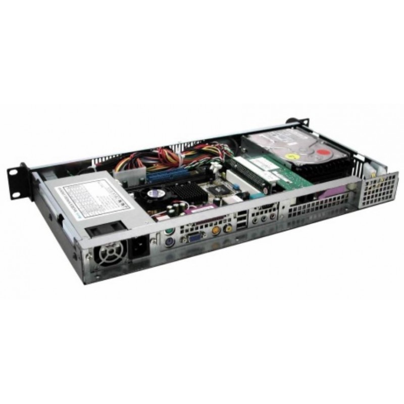1U 19" Rackmonteret chassis MINI-ATX ½ dybde SORT