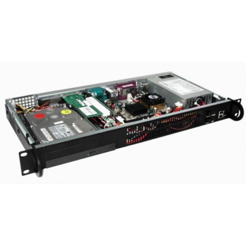 1U 19" Rackmonteret chassis MINI-ATX ½ dybde SORT