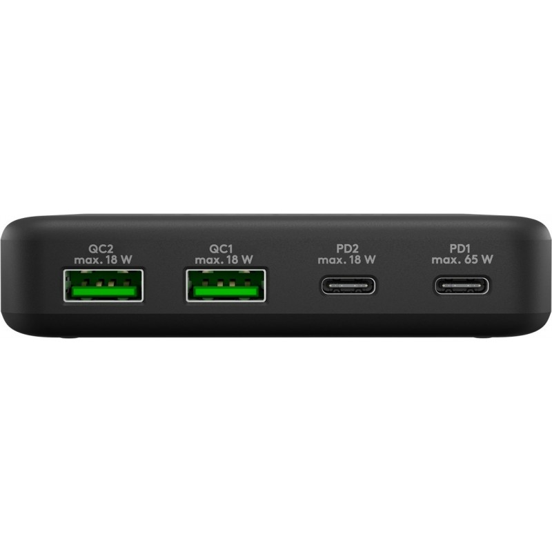 USB-C™ PD GaN Multiport-bordoplader (65 W) sort 2x USB-C, 2x USB-A-porte