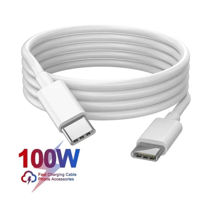 USB-C til USB-C ladekabel 100watt 5A, PD (strømforsyning) 2M hvid kvalitet Iphone Huawei Macbook iPad