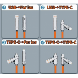 4 in 1 PD USB cable 100W Fast Charging cable 2 meter, USB-A, USB-C, Iphone Lighting
