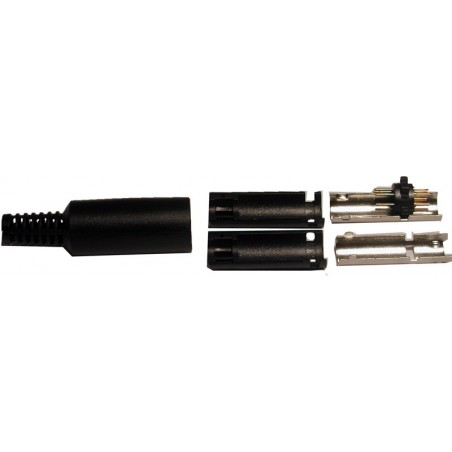 Mini DIN 6 han-stik med kappe. Loddeterminaler.