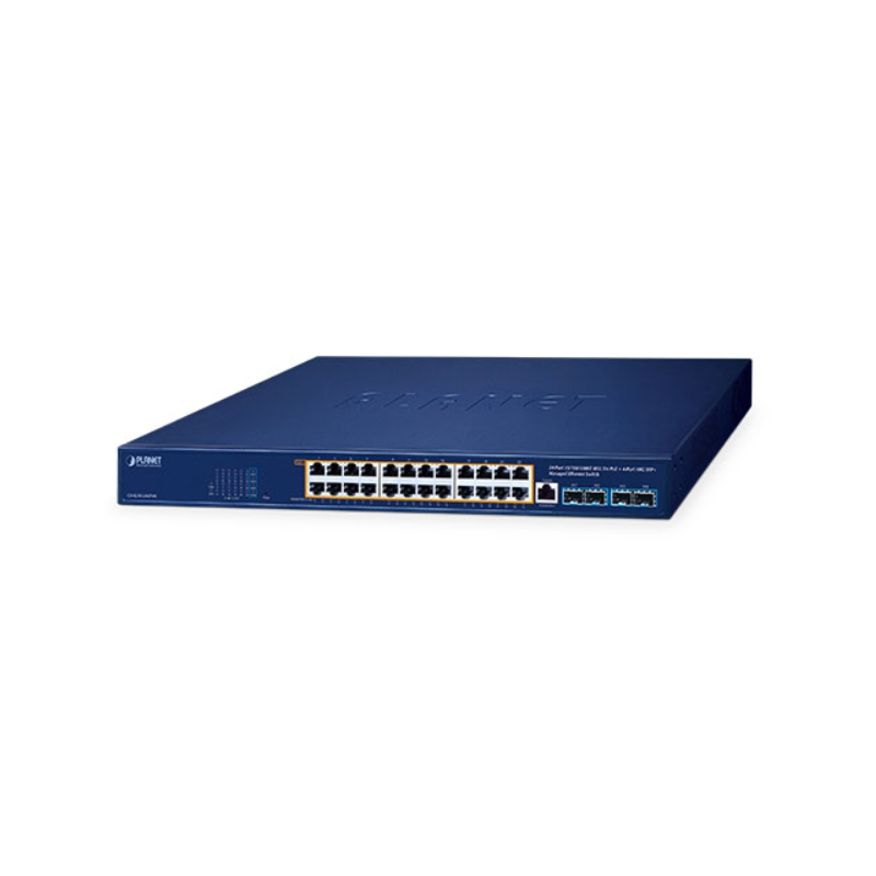 24 ports Managed Gigabit Ultra PoE switch 24 x 10/100/1000Mbit RJ45. Fiber 4 x 100/1000/2500Mbit eller 10GB SFP slot