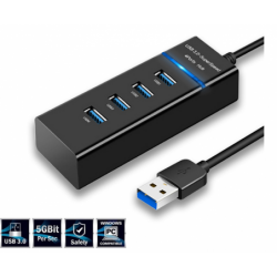 USB 3.0 4 port Super Speed HUB, højhastigheds med LED-indikator, sort