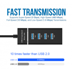 USB 3.0 4 port Super Speed HUB, højhastigheds med LED-indikator, sort