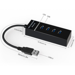 USB 3.0 4 port Super Speed HUB, højhastigheds med LED-indikator, sort