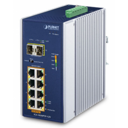 8 port Ikke-managed Industri switch, 8 x RJ45 Gigabit, 2 x 100/1000 Mbit SFP slot, PoE+ forsynes fra 12 - 54VDC