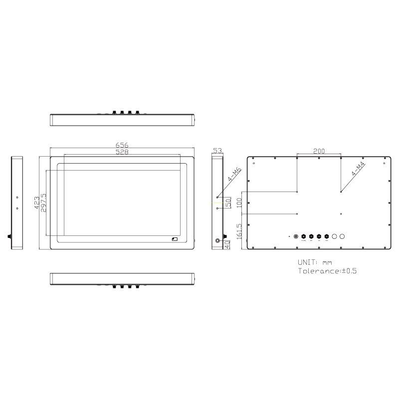 Vandtæt 24" Panel PC IP66/IP67K touch, P-CAP, Projected Capacative CPU I3/i5 Vesa Youke RS232/422/485, USB 4G, 5G