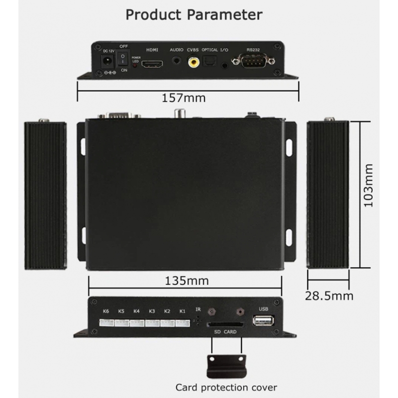 4K medieafspiller med HDMI og 6 trykknap-indgange