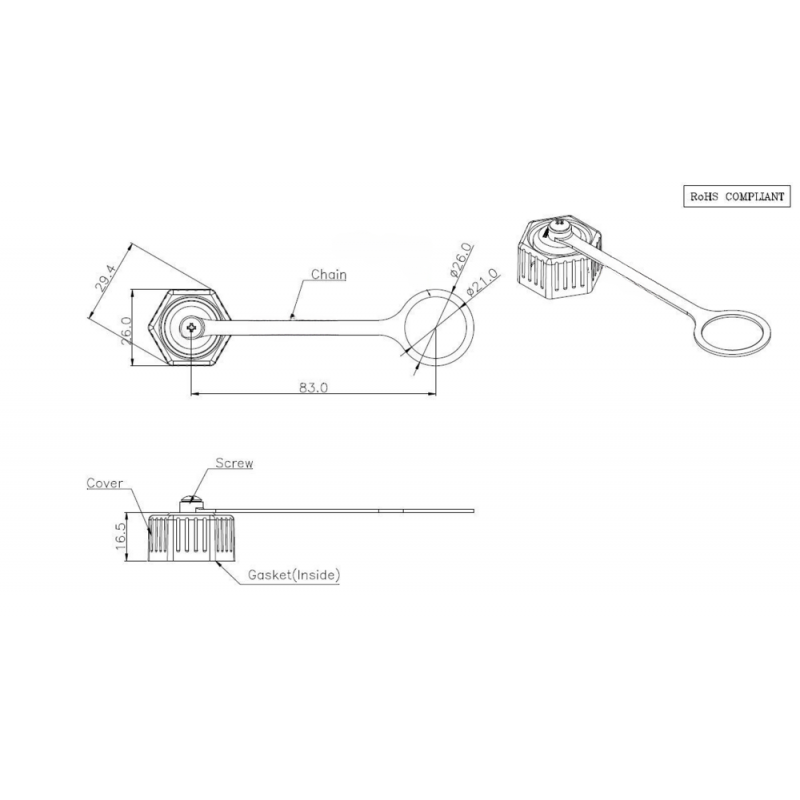 RJ45 vandtæt prop til RJ45WP serien af vandtætte chassisstik